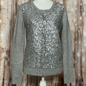 Ann Taylor Gray/Silver Sequined Cardigan Small